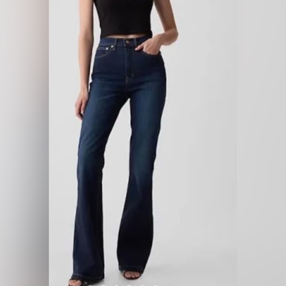 GAP Women's High Rise 70s Flare Dark Wash Jeans